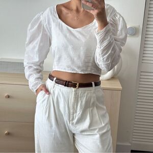11. NWT 100% cotton embroidered puff sleeve top